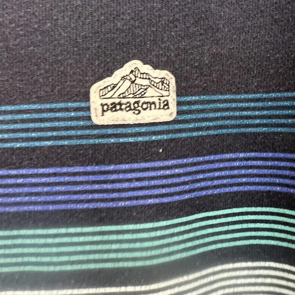 Patagonia Sweater Men's Hoodie Size Small Uprisal  Navy Blue Striped Long Sleeve